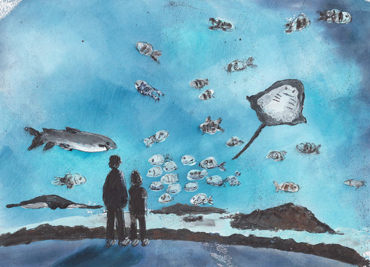 The Big Blue Wall - Original Gelliplate Monoprint